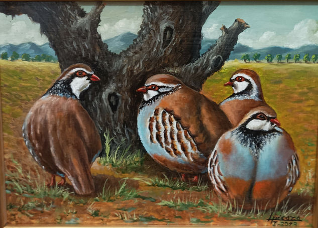 Perdices en la viña Oil Panel Animals