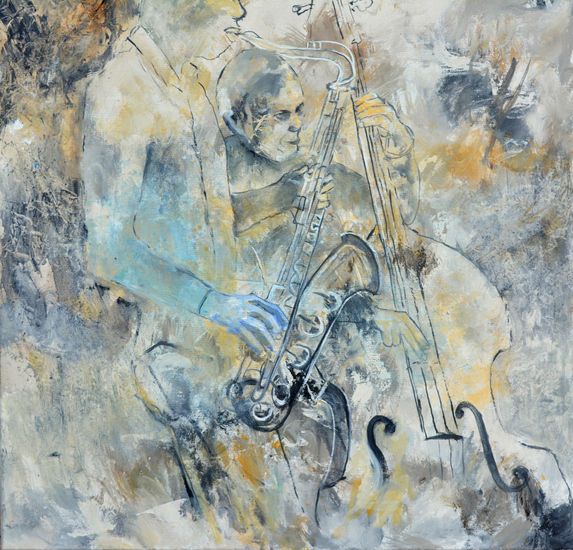 Sax and bass Oil Canvas Figure Painting