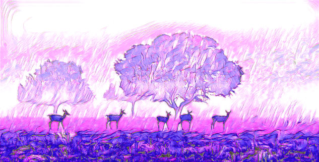 Ciervos en la niebla (violeta) Conceptual/Abstracto Color (Digital)