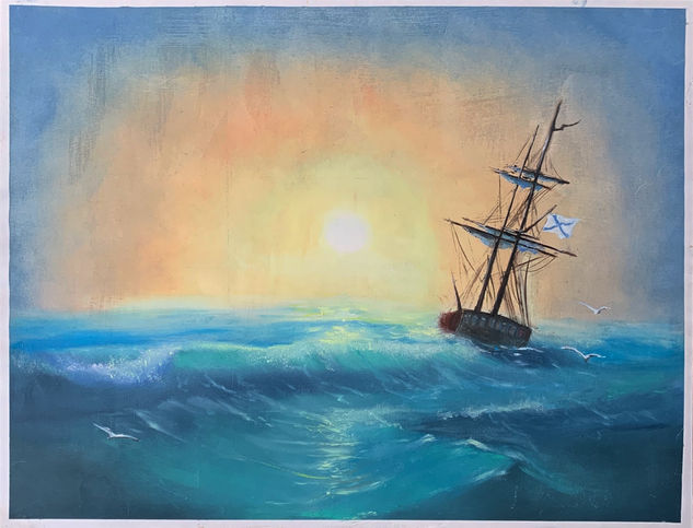 The ship is in distress Oil Paper Marine Painting