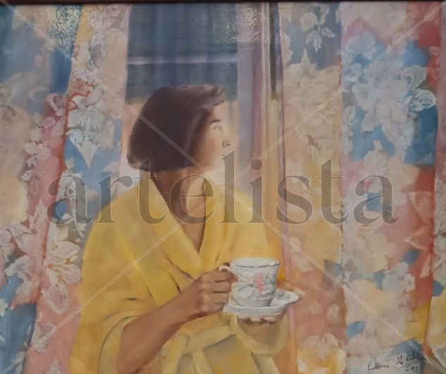 Desayuno frente a la ventana Oil Canvas Figure Painting