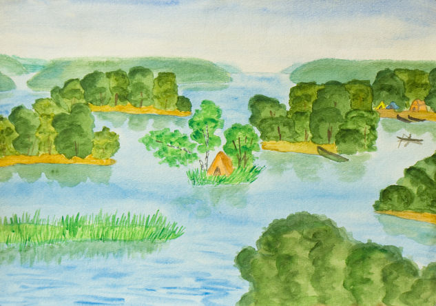 Islands on lake Watercolour Paper Landscaping