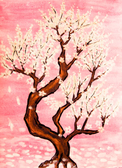 White spring tree 4 on pink Otros Lienzo Paisaje