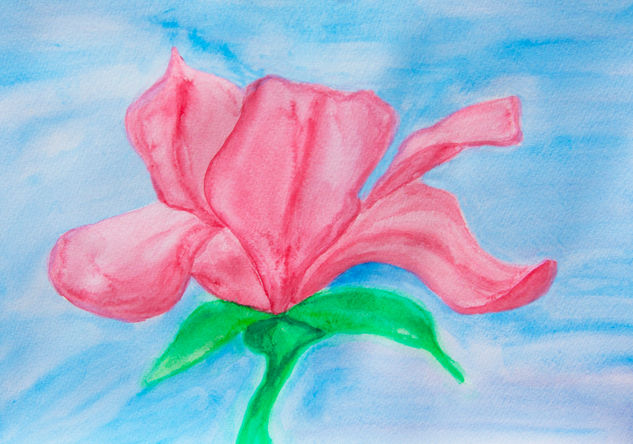 Pink magnolia on blue watercolor Watercolour Paper Floral Painting