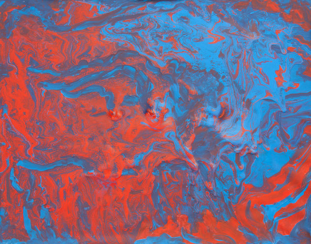 Abstract acrylic fluid art painting red and blue
