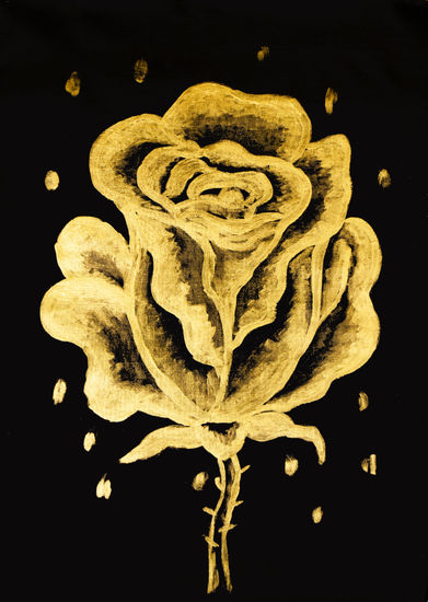 Golden rose Gouache Canvas Floral Painting