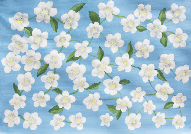 White pring flowers on blue