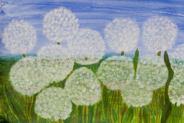 White dandelions 2 Acrylic Paper Floral Painting