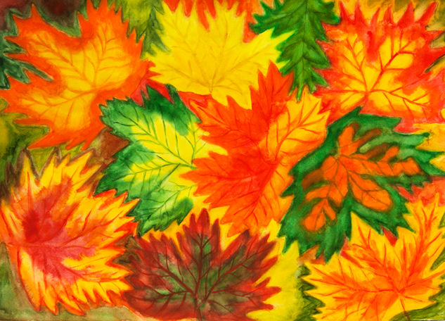 Multicolor maple autumn leaves Acuarela Papel Paisaje