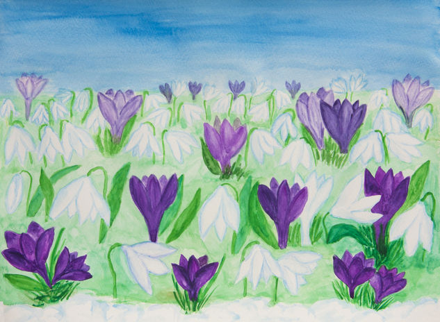 Snowdrops and crocuses Watercolour Paper Floral Painting