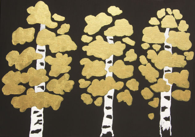 Golden birches on black