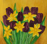 Violet tulips and yellow daffodiles