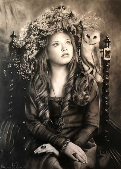 Niña y lechuza. Pencil