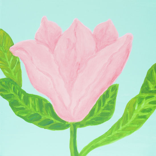 Pink magnolia on turquoise canvas Acrylic Canvas Floral Painting