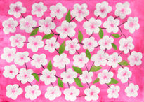 White flowers on pink