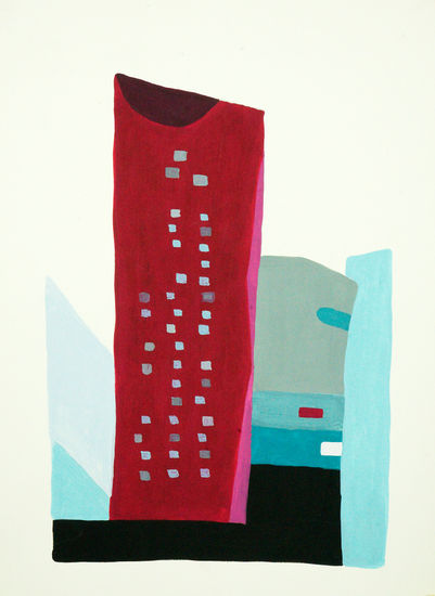 Edificio rojo Gouache Papel Paisaje