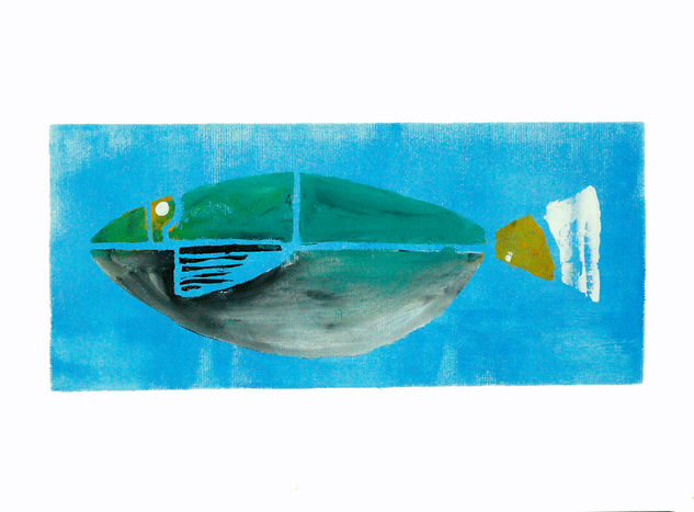 Pez en verde y azul Gouache Paper Marine Painting