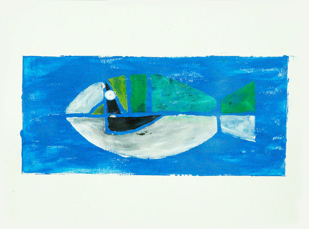 Pez geométrico en azul Gouache Paper Marine Painting