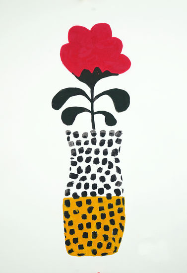 Flor roja en jarrón gráfico Gouache Paper Floral Painting