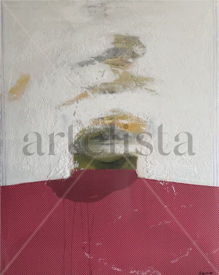 Abstract Face in pink and white Mixed media Canvas Portrait