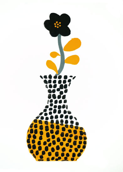 Flor negra en jarrón gráfico Gouache Paper Floral Painting