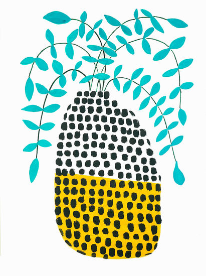 Planta colgante en maceta gráfica Gouache Paper Floral Painting