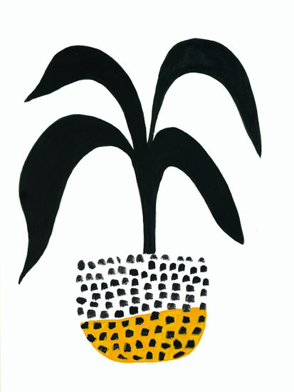 Planta negra en maceta gráfica Gouache Papel Floral