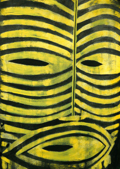 Rostro tribal en amarillo y negro Gouache Paper Others