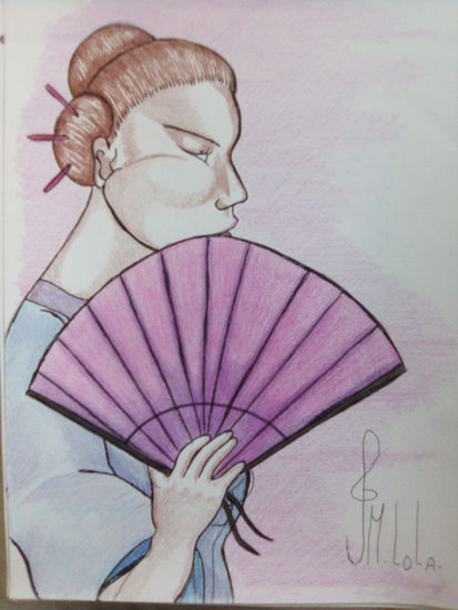 Geisha con abanico Pencil