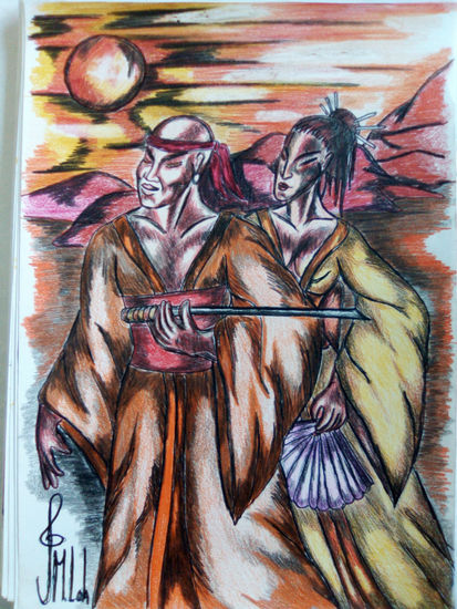 Pareja, guerrero y geisha Pencil