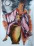 Mujer oriental tocando el tambor