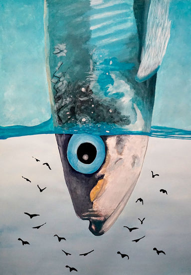 Pez invertido Gouache Paper Marine Painting