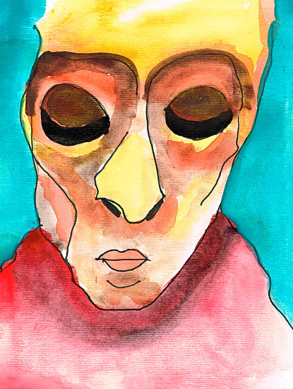 Rostro enigmático con ojos cerrados Gouache Papel Figura