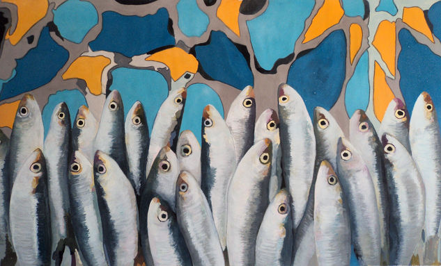 Peces sobre mosaico Gouache Paper Marine Painting