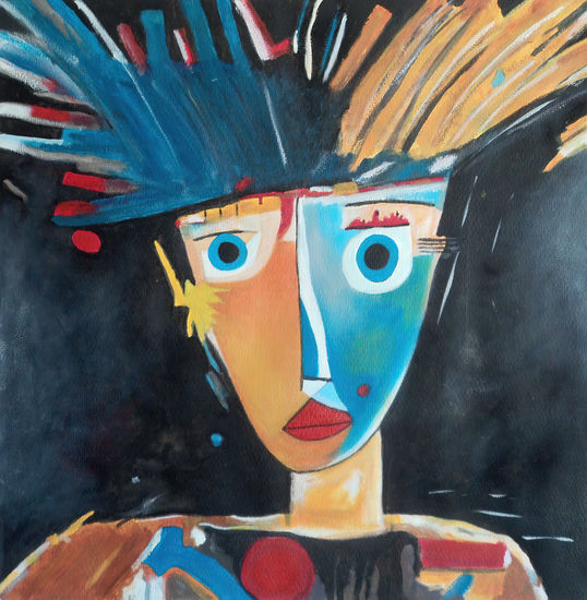 Retrato tribal con fondo oscuro y rostro dividido Óleo Papel Figura