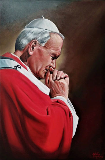 ORANDO CON SAN JUAN PABLO II Oil Canvas Portrait