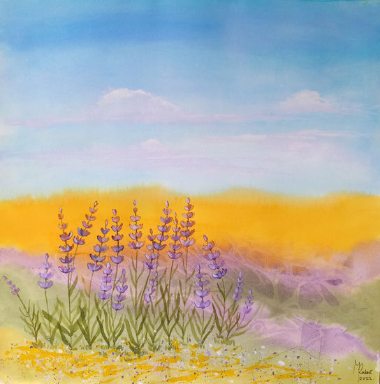 Lavanda Acuarela Papel Paisaje