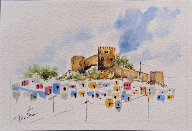 Alcazaba de Almería y barrio de La Chanca Acuarela Papel Paisaje