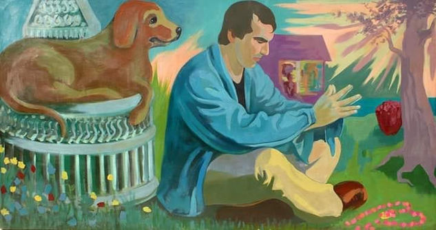 Autorretrato con Perro o el Perro y yo Oil Canvas Figure Painting