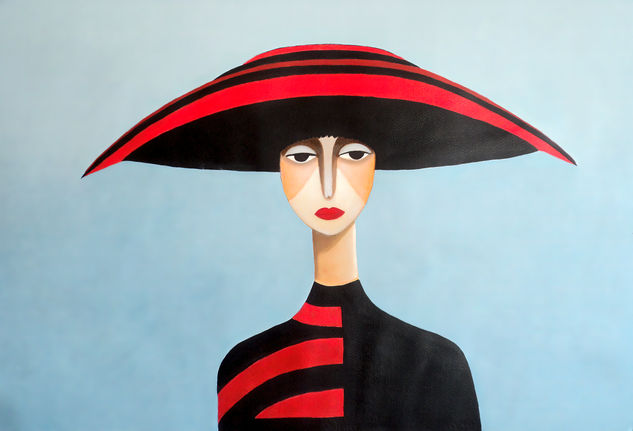 Mujer con sombrero rojo Oil Paper Figure Painting