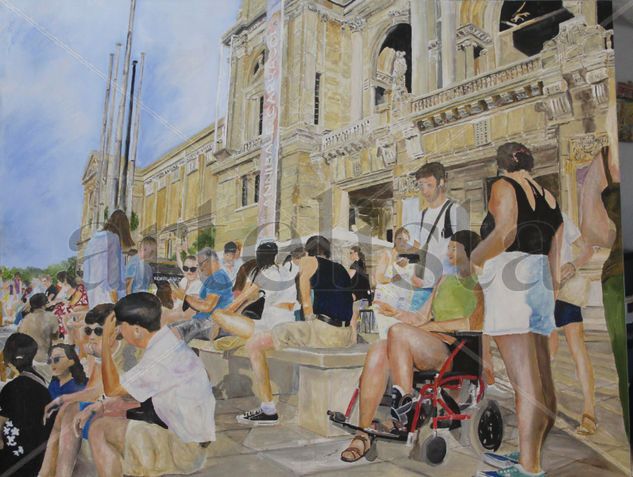 On The Steps. Barcelona Oil Canvas Figure Painting