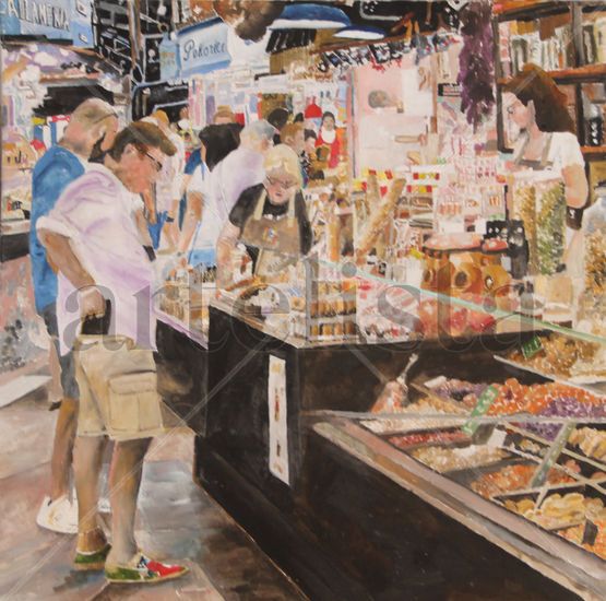 At the Deli 2. Barcelona Oil Canvas Figure Painting