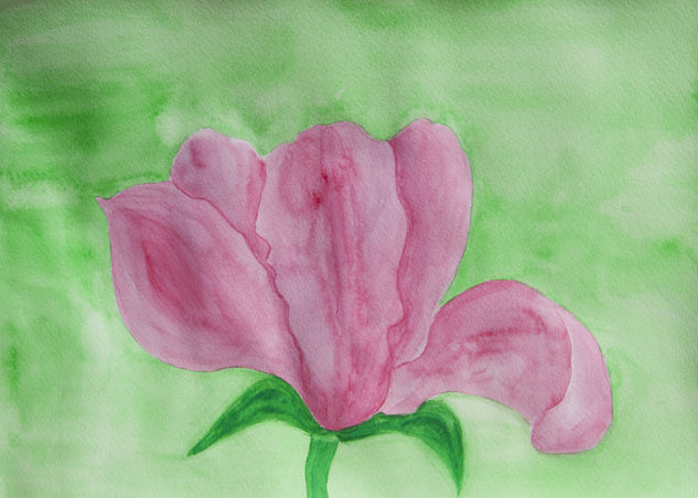 Pink magnolia on green Watercolour Paper Floral Painting