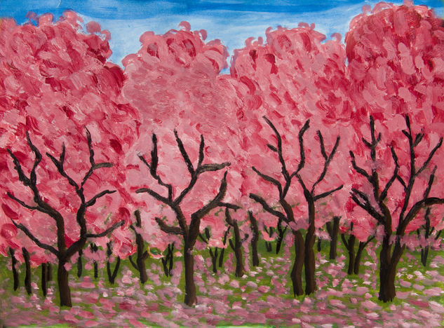 Crimson garden Oil Paper Landscaping