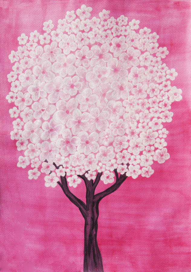 White spring tree 12 on pink