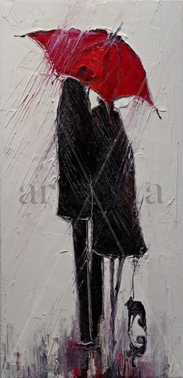 Red umbrella and cat Oil Canvas Others