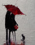 Red umbrella and cat