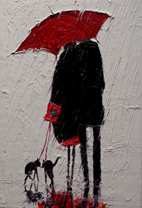 Red umbrella and cats