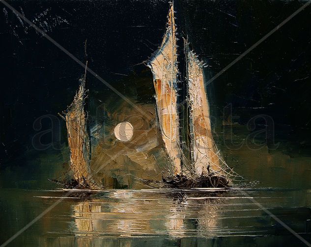 Moon Oil Canvas Marine Painting