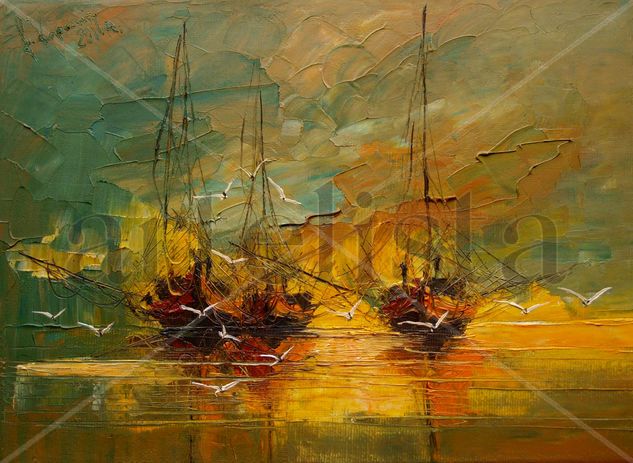 Boats Oil Canvas Marine Painting